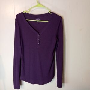 Time and Tru Purple Long Sleeve Henley Top